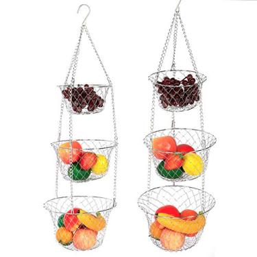 Imagem de Cesta suspensa de 3 andares, cesta suspensa leve de 3 camadas linda dobrável para armazenamento de frutas e legumes para cesta de flores