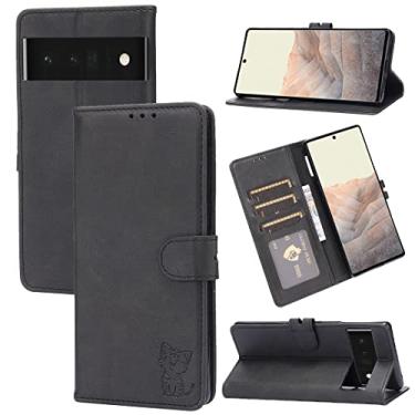 Imagem de YUNCHAO Caixa de telefone Para o Google Pixel 6 Gravado Happy Cat Padrão Horizontal Flip Capa de Couro Com Holder & Cart Slots & Carteira@#@ capa para celular