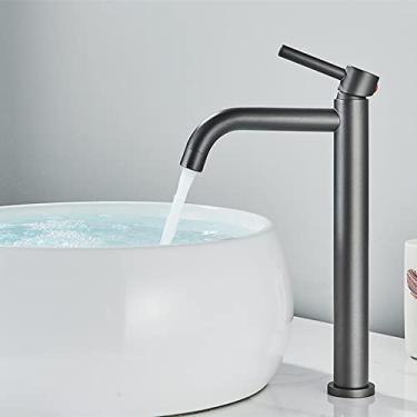 Imagem de Torneira de pia de bacia alta cromado preto fino lavatório de banheiro torneira misturador de água quente bacia de água fria torneira de guindaste torneira do banheiro, cor cinza fosco, China