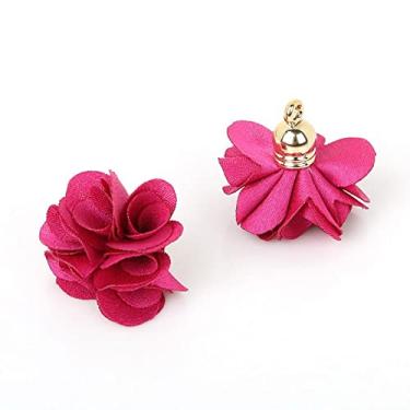 Imagem de 3x2,5 cm 30 pçs/lote pingentes de borla de tecido para fabricação de joias chaveiro alças de celular brinco borla encantos faça você mesmo, fúcsia