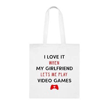 Imagem de Sacola I Love It When My Girlfriend Lets Me Play Videogames, presente divertido, bolsa de ombro, bolsas reutilizáveis, cesta de Natal de aniversário, ideia de presente, Branco
