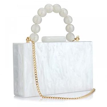 Imagem de Bolsas de acrílico para noite, bolsas de mão marmorizadas para mulheres, bolsa transversal com corrente de pérolas, festa formal de formatura de casamento, Branco, One Size