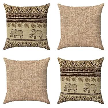 Imagem de Kit Capa De Almofada 60x60 Grande Decorativa Indiana Bege Marrom