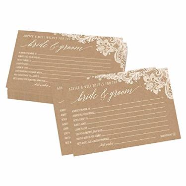 Imagem de 50 4x6 Kraft Rustic Wedding Advice & Well Wishes For The Bride and Groom Cards, Reception Wishing Guest Book Alternative, Bridal Shower Games Note Card Marriage Best Advice Bride To Be or For Mr & Mrs