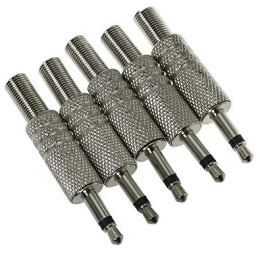 Imagem de E-outstanding Conector de adaptador macho mono de 3,5 mm 5 peças de 1/8 polegada TS mono mini estéreo metal macho conector