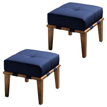 Imagem de Kit 02 Puffs Decorativos 45cm Martínez Veludo Pés Madeira Azul/Mel G62 - Gran Belo