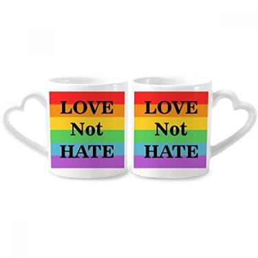 Imagem de Bissexuais transgêneros Love Not Hate LGBT conjunto de canecas de porcelana para casais, copo de cerâmica para amantes, alça de coração