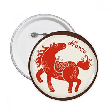 Imagem de Ano de Cavalo Animal China Zodíaco Vermelho Pinos Redondos Emblema Emblema Acessório Decoração 5pcs