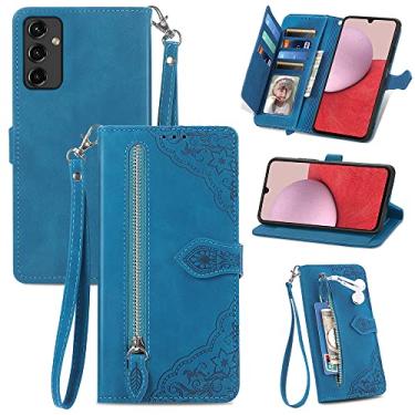 Imagem de Capas de telefone com slots de cartão de luxo Samsung Galaxy A14 A 14 5G capa de couro cordão de negócios suporte de zíper carteira clipe de telefone Samsung A14 5G capas (azul, Samsung A14 5G)