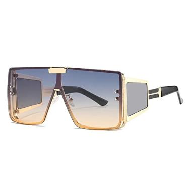 Imagem de Óculos de sol de espelho de prata quadrado grande de uma peça para mulheres moda perna larga liga hip hop óculos de sol masculinos, 5, tamanho único