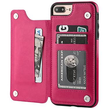 Imagem de Capa de couro slim fit de luxo para iphone 14 13 12 pro xs max xr x 6 6 s 7 8 plus se 2022 5 5 s slots para cartão de carteira, rosa vermelha, para iphone 7