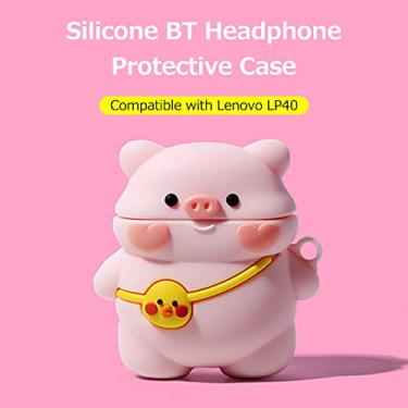 Imagem de Fones de ouvido sem fio BT bonito de desenho animado estojo protetor para fone de ouvido estojo de silicone io compatível com LP40 Pink Pig