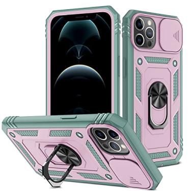 Imagem de Capa de celular Caixa compatível com iPhone 6Plus/7Plus/8plus com lente Protectionl Body Hard Slim 3 em 1 Caso de proteção, com caixa de giro magnético (Color : Green+gray pink)