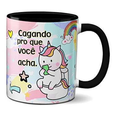 Imagem de Caneca Engraçada Cagando Pro Que Você Acha Unicórnio Fofinho (Preta)