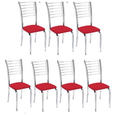 Imagem de Kit 7 Cadeiras Vanessa Cromada Para Cozinha-Assento Vermelho-Gat Magaz