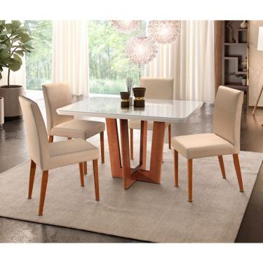 Imagem de Conjunto de Mesa de Jantar com 4 Cadeiras Talia Veludo Off White e Creme