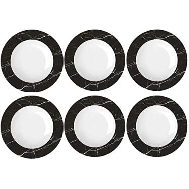 Imagem de Jogo 6 Pratos Germer Fundos Preto e Branco 23cm Versa Porcelana com Estampa Mármore