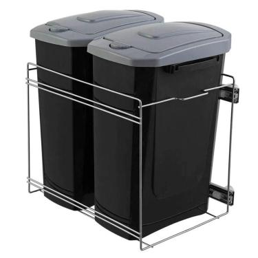 Imagem de Lixeira com Corrediças Telescópicas Deslizantes Preto Dupla 15L para Cozinha Dimec