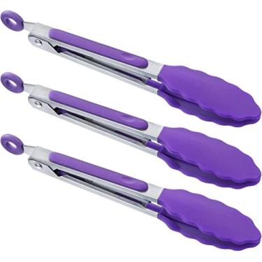 Imagem de Conjunto de mini pinças de silicone para servir BIGSUNNY de 7 polegadas, Roxa, 7 inch, 3
