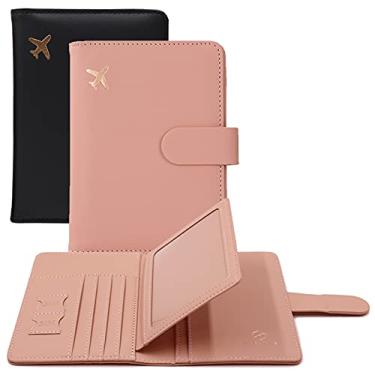 Imagem de Melsbrinna Pacote com 2 porta-cartões de passaporte e vacina, porta-passaporte com compartimento para cartão de vacina e cartões, capa para passaporte, carteira de viagem impermeável