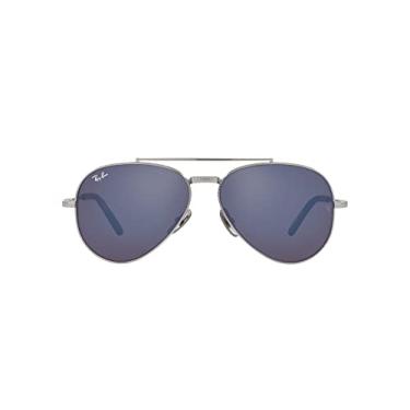 Imagem de Ray-Ban Óculos de sol aviador piloto de titânio Rb8225, Prata/cinza espelhado azul, 62 mm