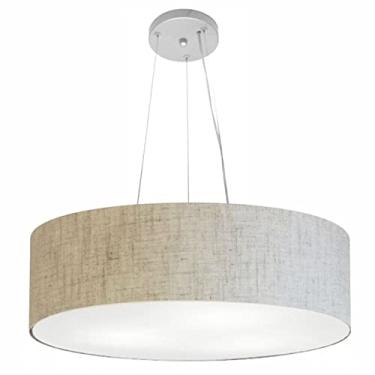 Imagem de Lustre Pendente Cilíndrico Cúpula Tecido 70x15 cm, Vivare Iluminação, Pendente4193 RST, Rustico Bege, Grande