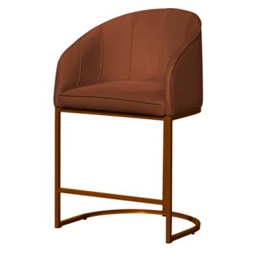 Imagem de Poltrona Banqueta Decorativa Estofada Mia Base Metal Bronze Veludo - Estopar