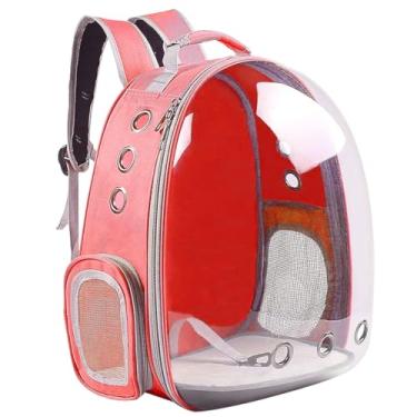 Imagem de Bolsa De Transporte Ventilado Conveniente Para Passeios Acrílico Visão Panorâmica Mochila Pet Cachorro Gato Cão Vermelho