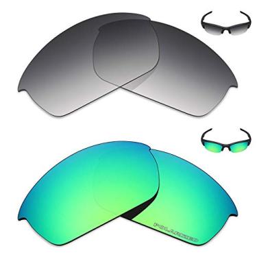 Imagem de Mryok+ 2 pares de lentes polarizadas de substituição para óculos de sol Oakley Flak Jacket – Cinza dégradé tingido/verde esmeralda