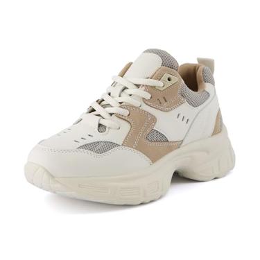 Imagem de CUSHIONAIRE Women's Strike Chunky Sneaker +Memory Foam, Wide Widths Available, White/Tan 8 W