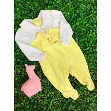 Imagem de Macacão Infantil Fem Plush Amarelo Com Laço - Bela Fase