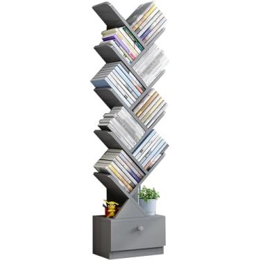 Imagem de Prateleira de árvore, estante em formato de árvore, estante em pé com gaveta, suporte de chão multifuncional simples e moderno para sala de estar, quarto, cinza, 10 andares 421Sensacional