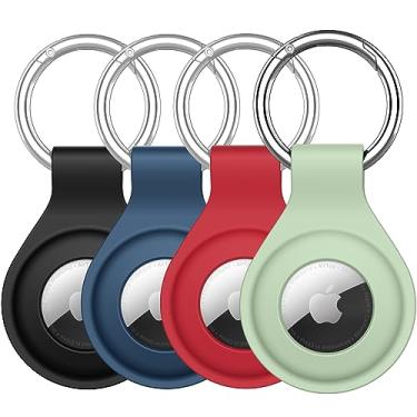 Imagem de JETech Capa de Silicone para AirTag 2021 com Chaveiro, Suporte Protetor de Etiqueta de ar, Case Capinha de Chaveiro Portátil, Pacote com 4 (Preto/Vermelho/Azul Claro/Matcha Verde)