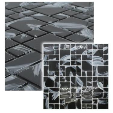 Imagem de Pastilha De Vidro Para Piscina Cozinha Banheiro Parede MONET Mescla 3 Tamanhos Branca e Preta 30x30cm - La Bella Griffe (PRETA)