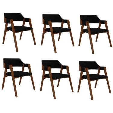 Imagem de Kit 6 Cadeiras Sala de Jantar e Jogos Carteados Madeira Maciça Poker Veludo Preto/Imbuia G42 - Gran Belo