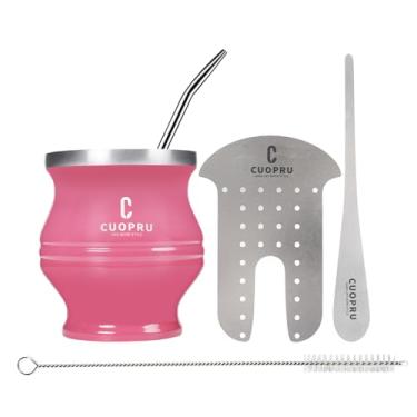 Imagem de Xícara de erva mate - conjunto de cabaça mate inclui xícara de chá de aço inoxidável de parede dupla, conjunto modelador de chá, canudos Bombilla, escova de limpeza