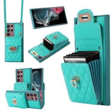 Imagem de Couro de luxo para Samsung Galaxy S20 S21 FE S24 S23 S22 Ultra Plus A14 A34 A54 Carteira Crossbody Capa de telefone Cordão porta-cartões, verde menta, para Galaxy A53 5G