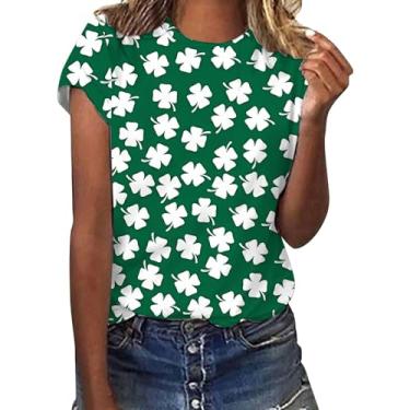 Imagem de Camisetas femininas do Dia de São Patrício com estampa da bandeira irlandesa, túnica verde, gola redonda, básica, moderna, Verde, P