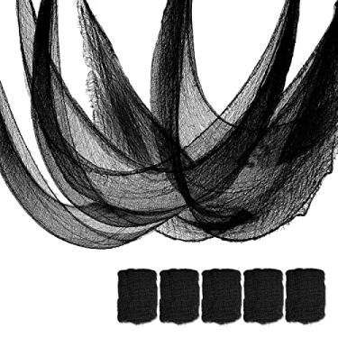 Imagem de Conjunto de 4 roupas de decoração assustadoras para o Dia das Bruxas, tecido assustador de gaze de Halloween (183 x 76 cm), tapeçaria de tecido assustador para decoração de festa de Halloween, decoração de quintal ao ar livre, decoração de casa, preto