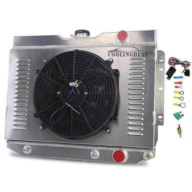 Imagem de COOLINGBEST Radiador de alumínio de 3 fileiras para Chevy Impala/Bel Air BelAir/El Camino/Biscayne/Chevelle/Kingswood, radiadores de fluxo descendente, kit de termostato de cobertura de ventilador