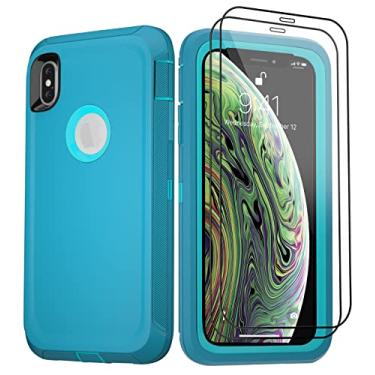 Imagem de BypaBox Capa para iPhone Xs Max com 2 protetores de tela de vidro temperado, capa de telefone resistente para Apple iPhone Xs Max 6,5 polegadas grau militar, capa de proteção total (azul)