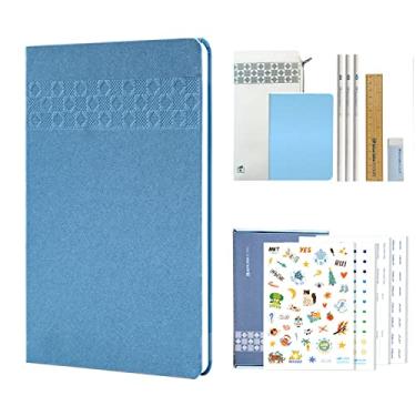 Imagem de Blue Lake ECOLIFE Kit planejador mensal e semanal sem data, calendário 2023-2024, conjunto de 17 peças, diário de capa dura 15 x 20, caderno de página em branco, adesivos, bolsa de lápis, marcadores, presente ecológico - azul
