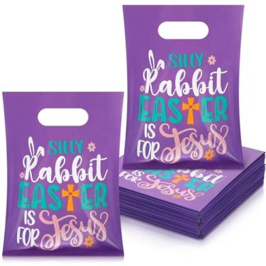 Imagem de Ribbonlic 160 peças de sacos de presente de Páscoa com alças pequeno coelho Páscoa é para Jesus sacos de presentes de plástico reutilizável lanche saco de petisco para caça ao ovo Páscoa crianças