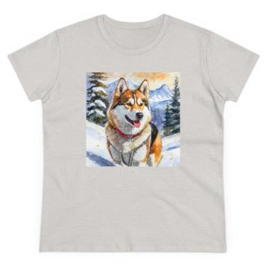 Imagem de Camiseta feminina de algodão peso médio Chinook 'Sled Dog', Cinza, GG