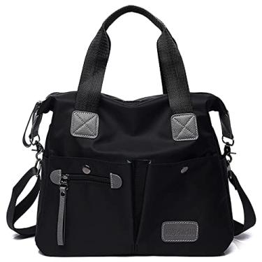 Imagem de Bolsa de ombro feminina, bolsa de ombro com vários bolsos, bolsa de enfermeira para o trabalho, bolsa transversal grande, bolsa de nylon moderna com alça superior, Preto 1, Medium