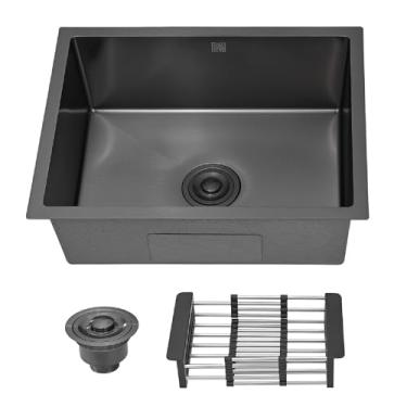 Imagem de HOLTTER Kit Cuba Cozinha Gourmet Aço Inox 304 Resistente Corrosão Acompanha Cesto Escorredor Elegante Chique Fácil Limpeza Antirruído Embutir Sobrepor Cozinha Ilha Espaço Gourmet (Preta)