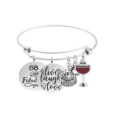 Imagem de Memgift Presentes de aniversário para mulheres 13º 16º 18º 21º 30 40 50 60 65 70 80 90 Fabulous Live Laugh Love Cake berloques expansível pulseira presente joia para ela, 7 inches, Metal, arenito