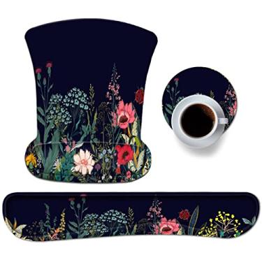 Imagem de Mouse pad ergonômico com gel de suporte de pulso, conjunto de almofada de descanso de pulso com teclado atualizado da DINKY com base de poliuretano antiderrapante para trabalhar, jogar e flora colorida para a família