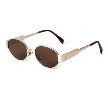 Imagem de JRLLFD Óculos de sol hexágono de metal retrô para mulheres homens steam punk quadrados óculos de sol femininos uv400, c13 oval, tamanho único