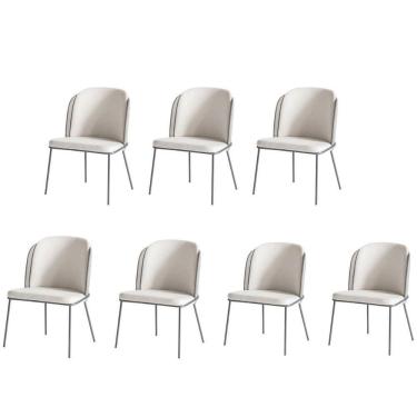 Imagem de Kit 7 Cadeiras Tay Para Sala De Jantar Ou área Gourmet-tecido-costas Linho 60-frente Linho 22